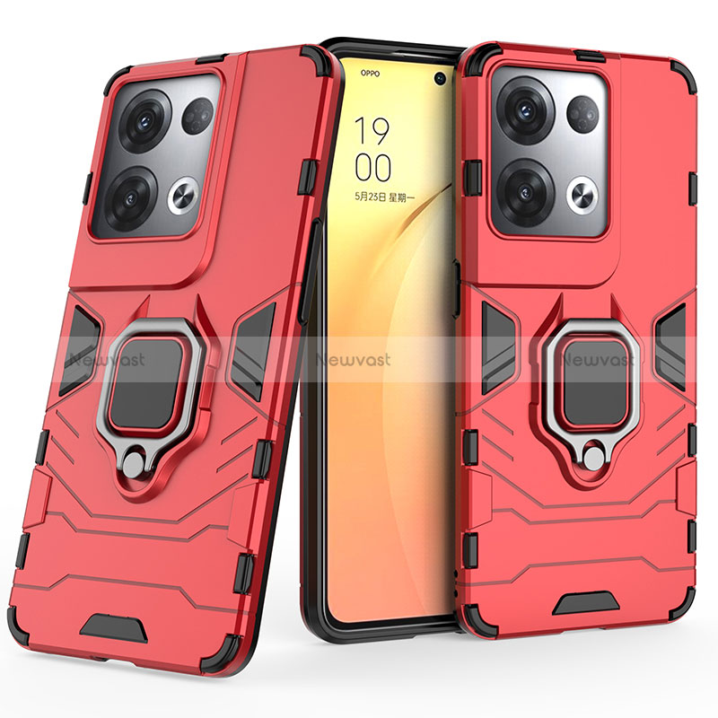 Silicone Matte Finish and Plastic Back Cover Case with Magnetic Finger Ring Stand S02 for Oppo Reno8 Pro 5G