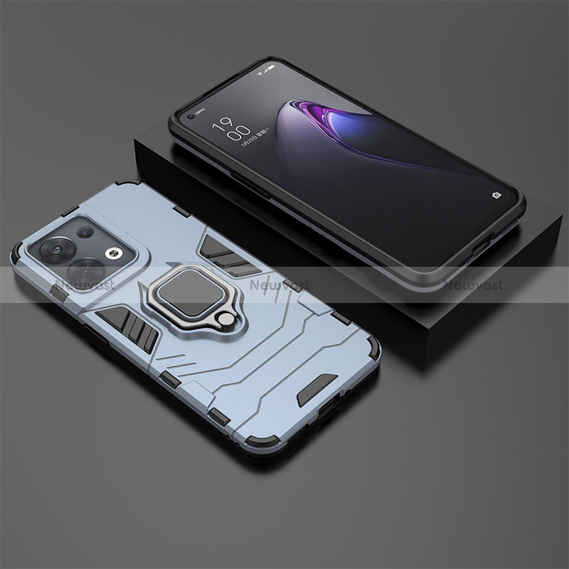 Silicone Matte Finish and Plastic Back Cover Case with Magnetic Finger Ring Stand S02 for Oppo Reno9 5G