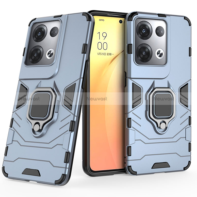 Silicone Matte Finish and Plastic Back Cover Case with Magnetic Finger Ring Stand S02 for Oppo Reno9 Pro+ Plus 5G