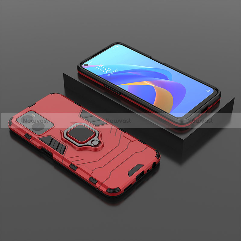 Silicone Matte Finish and Plastic Back Cover Case with Magnetic Finger Ring Stand S02 for Realme 9i 4G
