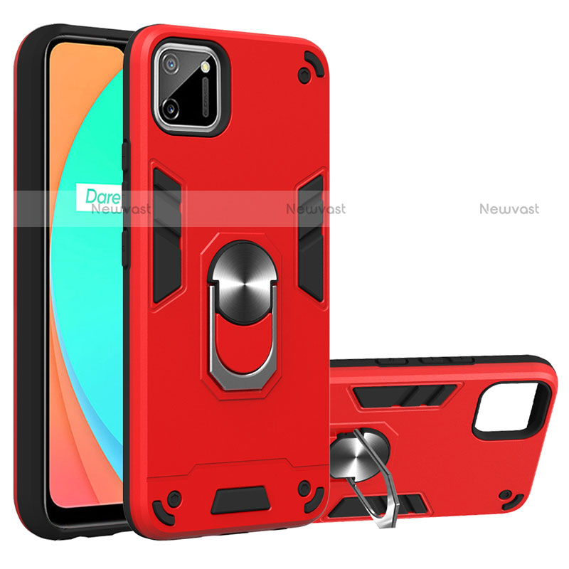 Silicone Matte Finish and Plastic Back Cover Case with Magnetic Finger Ring Stand S02 for Realme C11