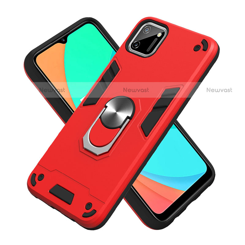 Silicone Matte Finish and Plastic Back Cover Case with Magnetic Finger Ring Stand S02 for Realme C11