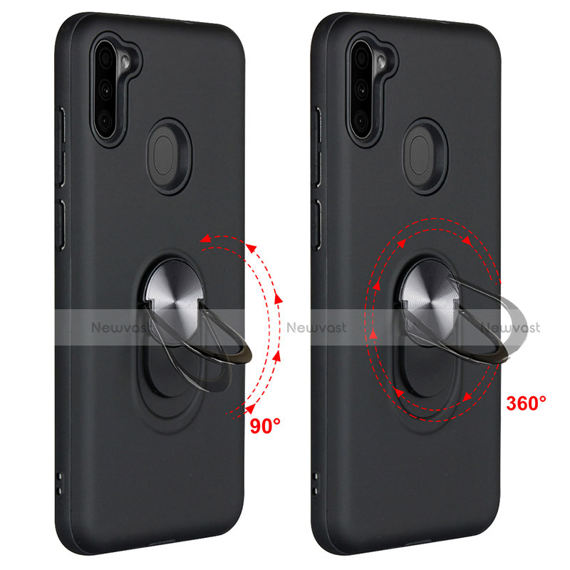 Silicone Matte Finish and Plastic Back Cover Case with Magnetic Finger Ring Stand S02 for Samsung Galaxy A11