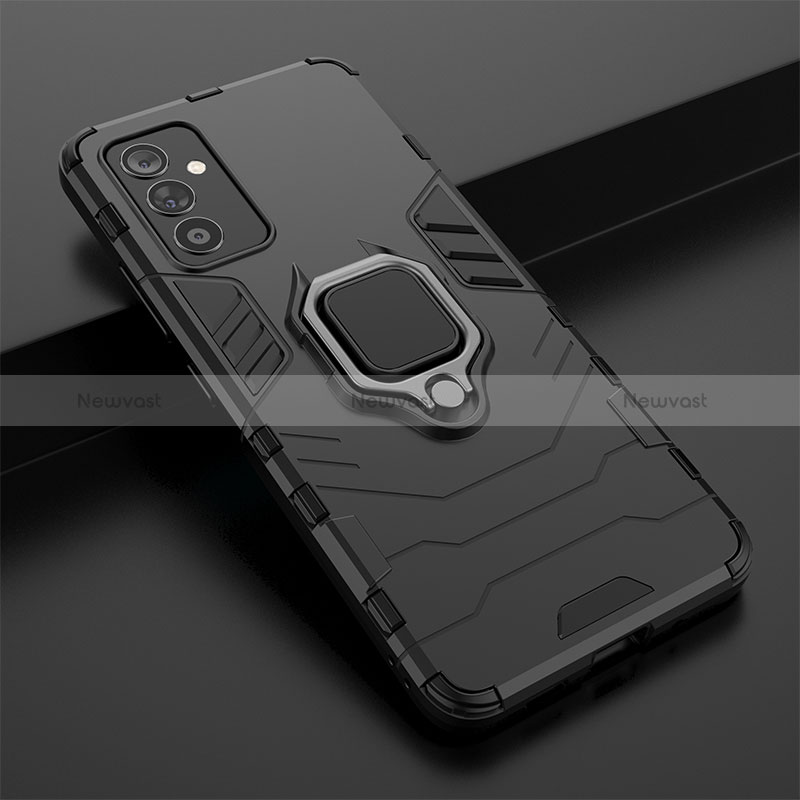 Silicone Matte Finish and Plastic Back Cover Case with Magnetic Finger Ring Stand S02 for Samsung Galaxy A15 5G