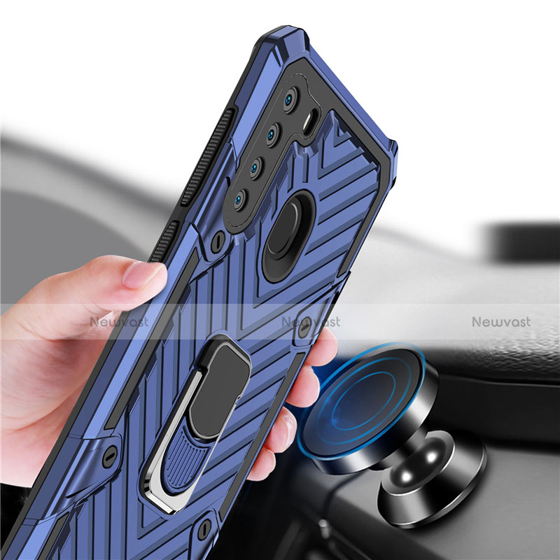 Silicone Matte Finish and Plastic Back Cover Case with Magnetic Finger Ring Stand S02 for Samsung Galaxy A21