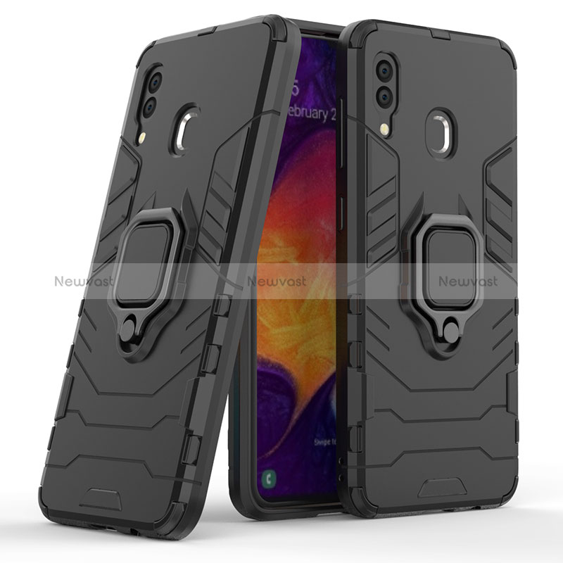 Silicone Matte Finish and Plastic Back Cover Case with Magnetic Finger Ring Stand S02 for Samsung Galaxy A30