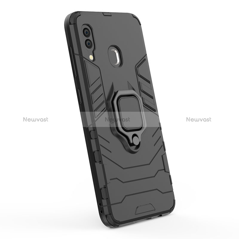 Silicone Matte Finish and Plastic Back Cover Case with Magnetic Finger Ring Stand S02 for Samsung Galaxy A30