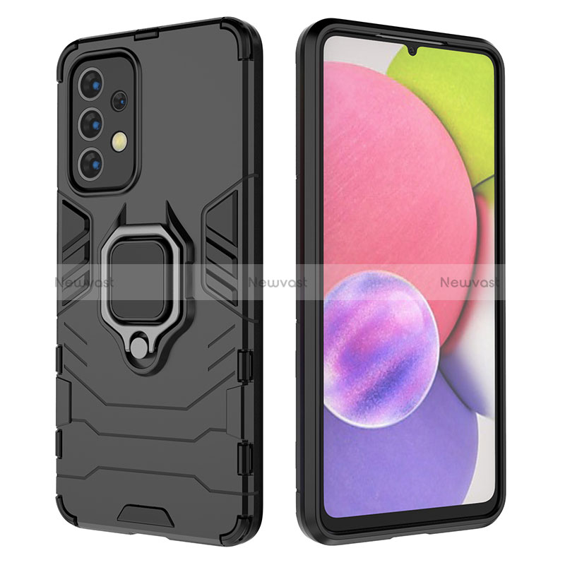 Silicone Matte Finish and Plastic Back Cover Case with Magnetic Finger Ring Stand S02 for Samsung Galaxy A33 5G