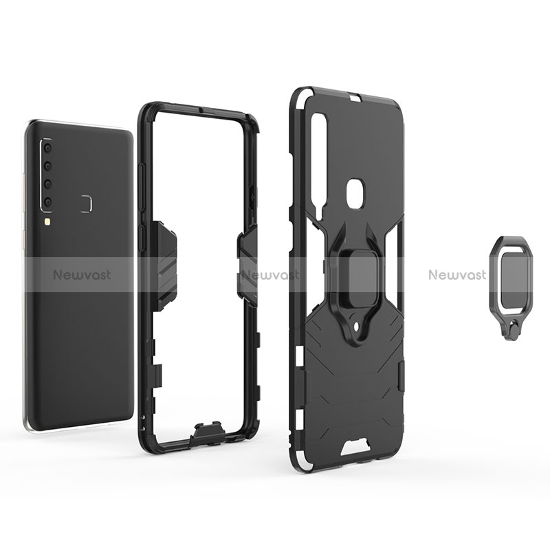 Silicone Matte Finish and Plastic Back Cover Case with Magnetic Finger Ring Stand S02 for Samsung Galaxy A9 (2018) A920