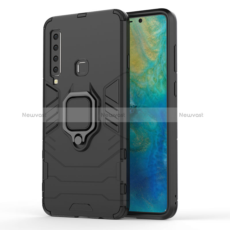 Silicone Matte Finish and Plastic Back Cover Case with Magnetic Finger Ring Stand S02 for Samsung Galaxy A9 (2018) A920