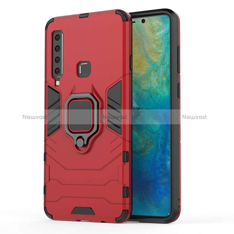 Silicone Matte Finish and Plastic Back Cover Case with Magnetic Finger Ring Stand S02 for Samsung Galaxy A9 Star Pro