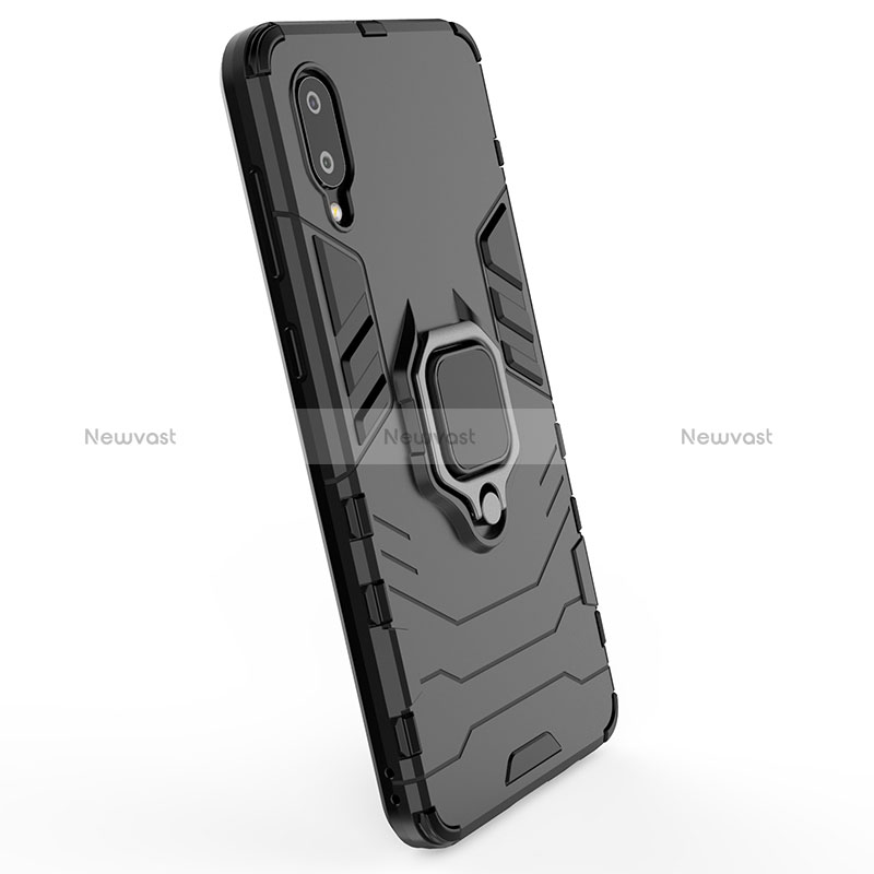 Silicone Matte Finish and Plastic Back Cover Case with Magnetic Finger Ring Stand S02 for Samsung Galaxy M02