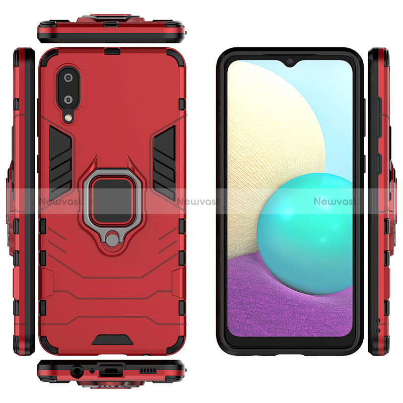 Silicone Matte Finish and Plastic Back Cover Case with Magnetic Finger Ring Stand S02 for Samsung Galaxy M02