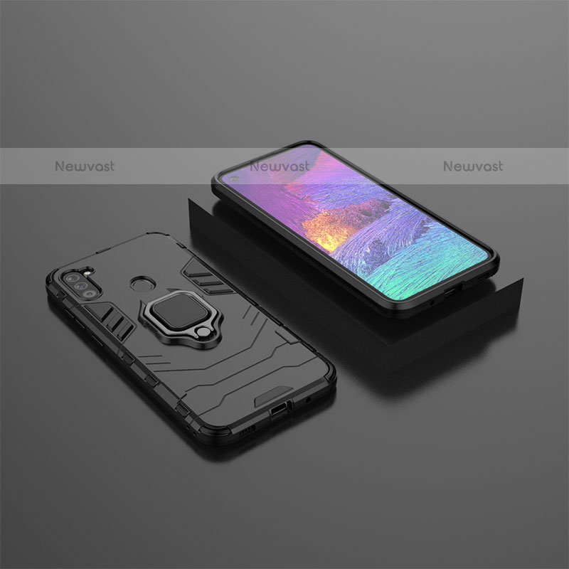 Silicone Matte Finish and Plastic Back Cover Case with Magnetic Finger Ring Stand S02 for Samsung Galaxy M11