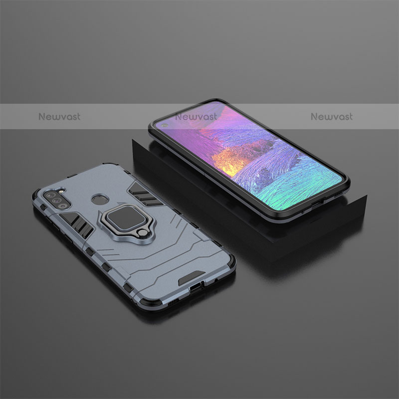 Silicone Matte Finish and Plastic Back Cover Case with Magnetic Finger Ring Stand S02 for Samsung Galaxy M11