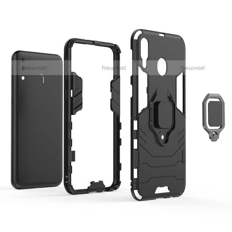 Silicone Matte Finish and Plastic Back Cover Case with Magnetic Finger Ring Stand S02 for Samsung Galaxy M20