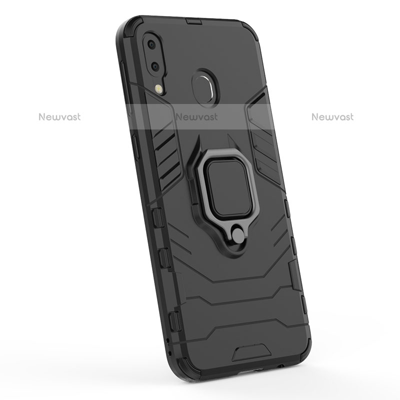 Silicone Matte Finish and Plastic Back Cover Case with Magnetic Finger Ring Stand S02 for Samsung Galaxy M20