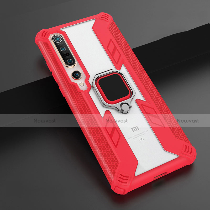 Silicone Matte Finish and Plastic Back Cover Case with Magnetic Finger Ring Stand S02 for Xiaomi Mi 10 Pro