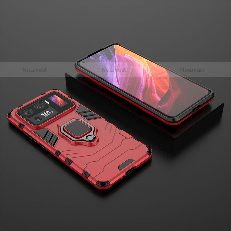 Silicone Matte Finish and Plastic Back Cover Case with Magnetic Finger Ring Stand S02 for Xiaomi Mi 11 Ultra 5G