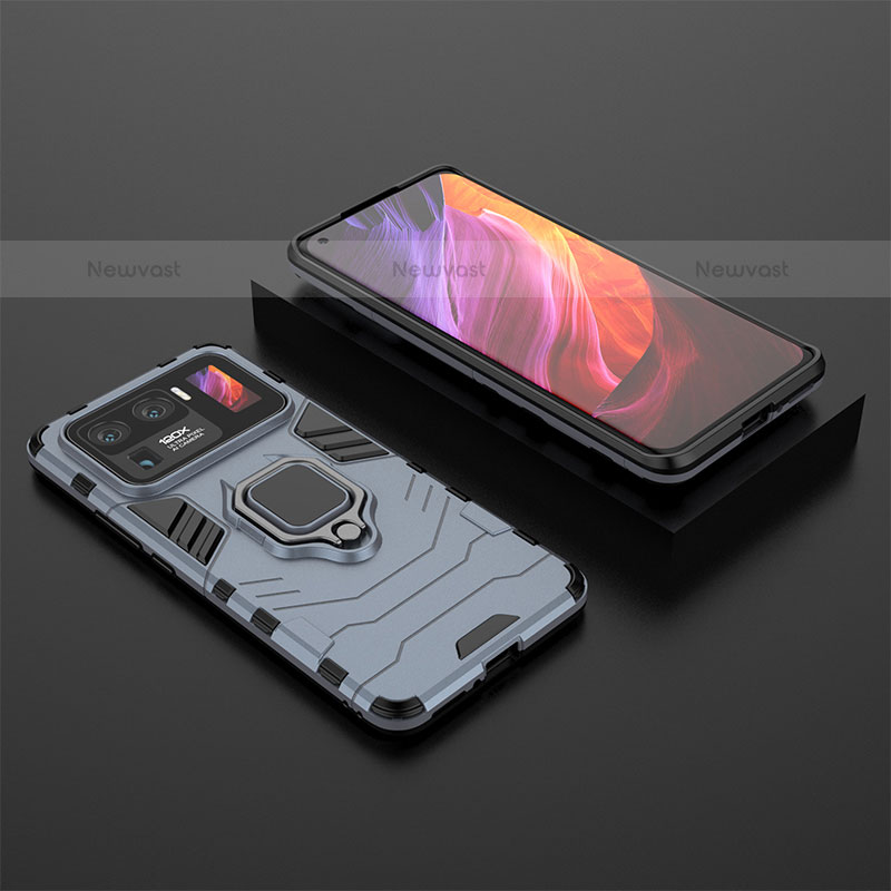 Silicone Matte Finish and Plastic Back Cover Case with Magnetic Finger Ring Stand S02 for Xiaomi Mi 11 Ultra 5G