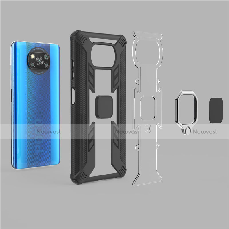 Silicone Matte Finish and Plastic Back Cover Case with Magnetic Finger Ring Stand S02 for Xiaomi Poco X3