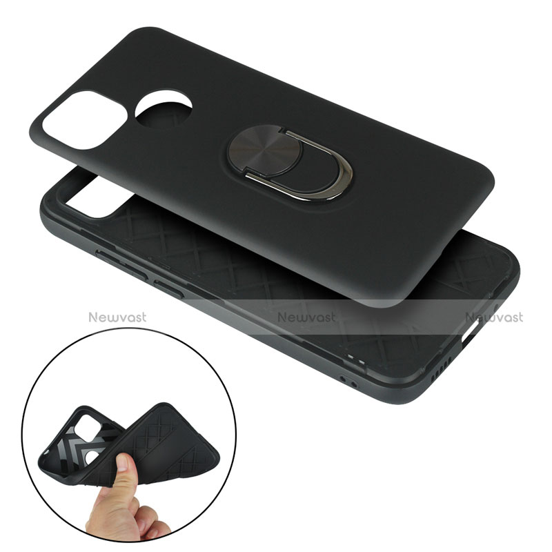 Silicone Matte Finish and Plastic Back Cover Case with Magnetic Finger Ring Stand S02 for Xiaomi Redmi 9 India