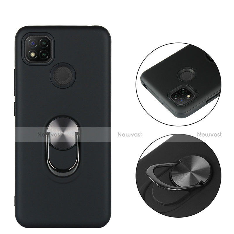 Silicone Matte Finish and Plastic Back Cover Case with Magnetic Finger Ring Stand S02 for Xiaomi Redmi 9 India