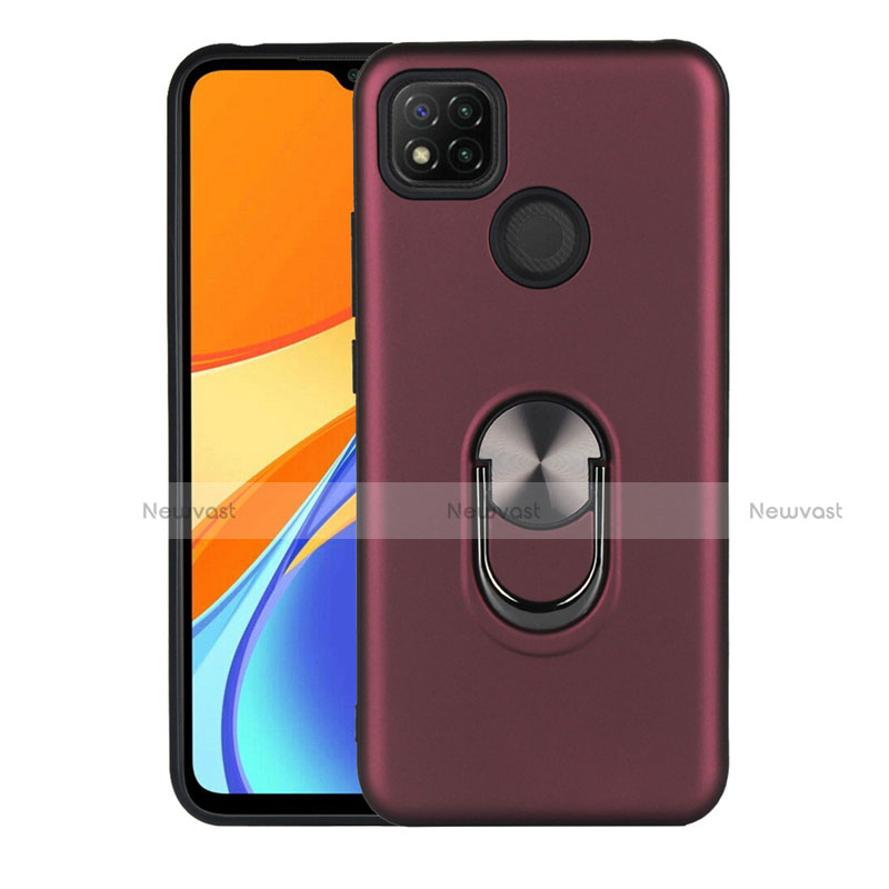 Silicone Matte Finish and Plastic Back Cover Case with Magnetic Finger Ring Stand S02 for Xiaomi Redmi 9C