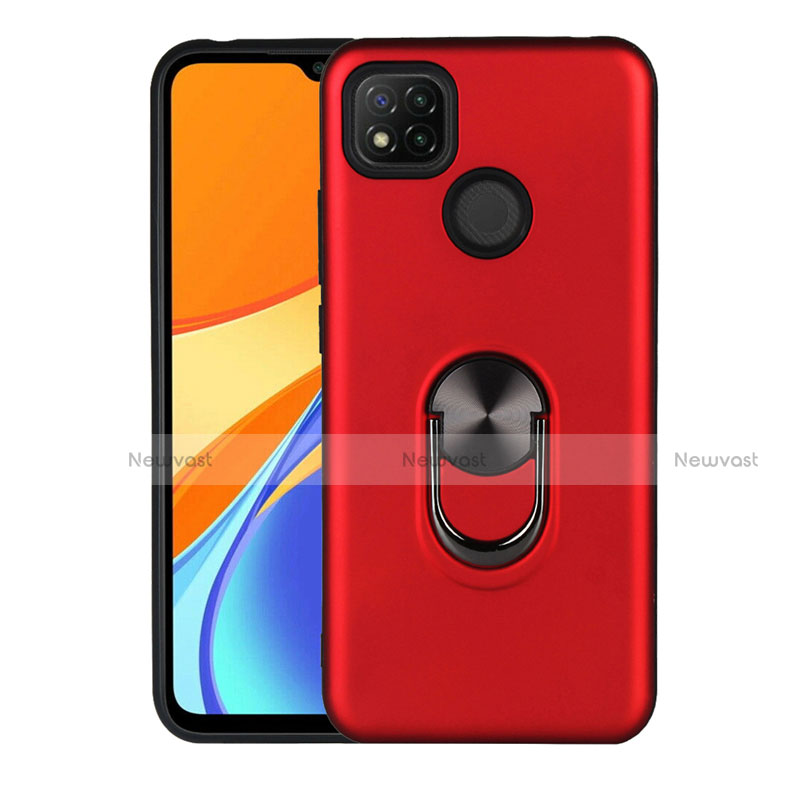 Silicone Matte Finish and Plastic Back Cover Case with Magnetic Finger Ring Stand S02 for Xiaomi Redmi 9C NFC