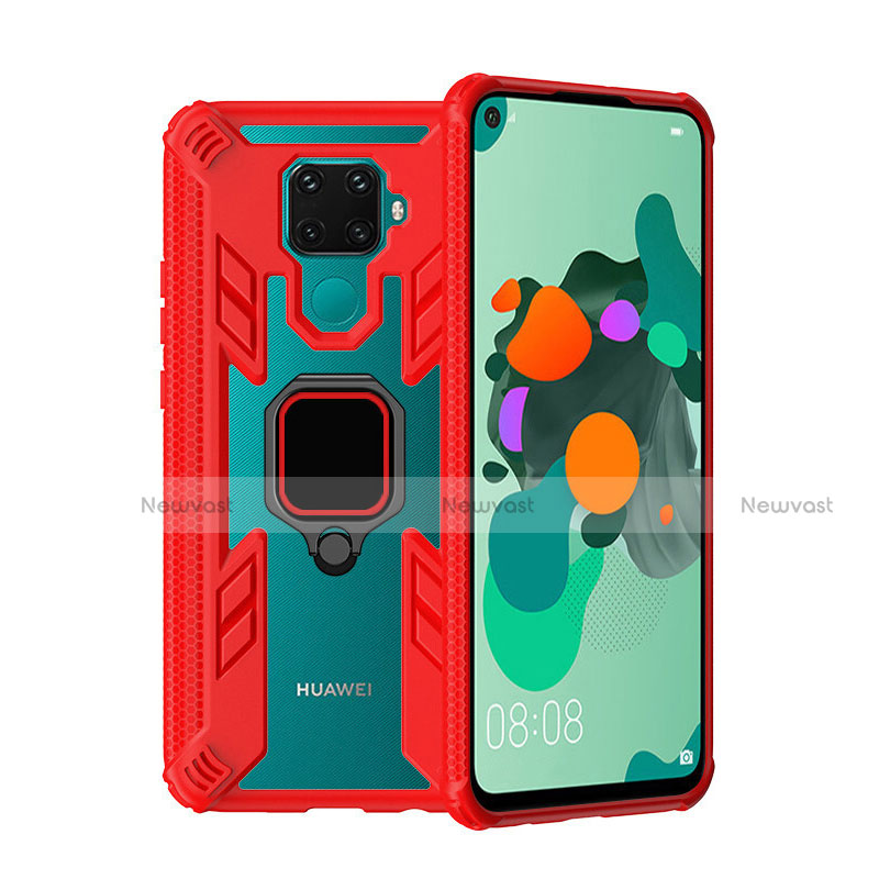 Silicone Matte Finish and Plastic Back Cover Case with Magnetic Finger Ring Stand S03 for Huawei Nova 5i Pro