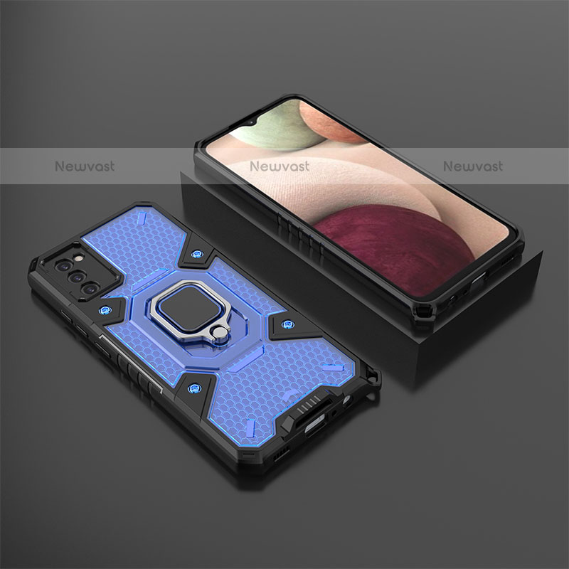 Silicone Matte Finish and Plastic Back Cover Case with Magnetic Finger Ring Stand S03 for Samsung Galaxy A02s