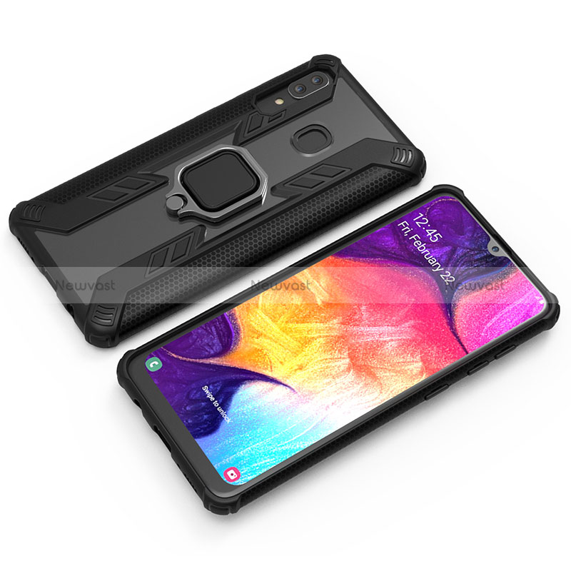 Silicone Matte Finish and Plastic Back Cover Case with Magnetic Finger Ring Stand S03 for Samsung Galaxy A30