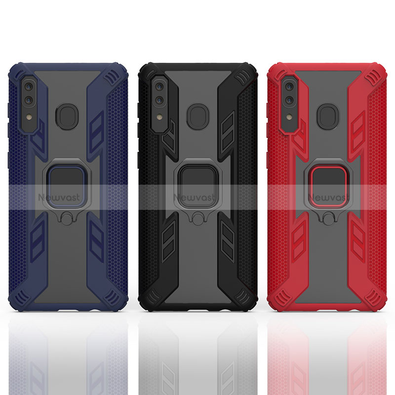 Silicone Matte Finish and Plastic Back Cover Case with Magnetic Finger Ring Stand S03 for Samsung Galaxy A30