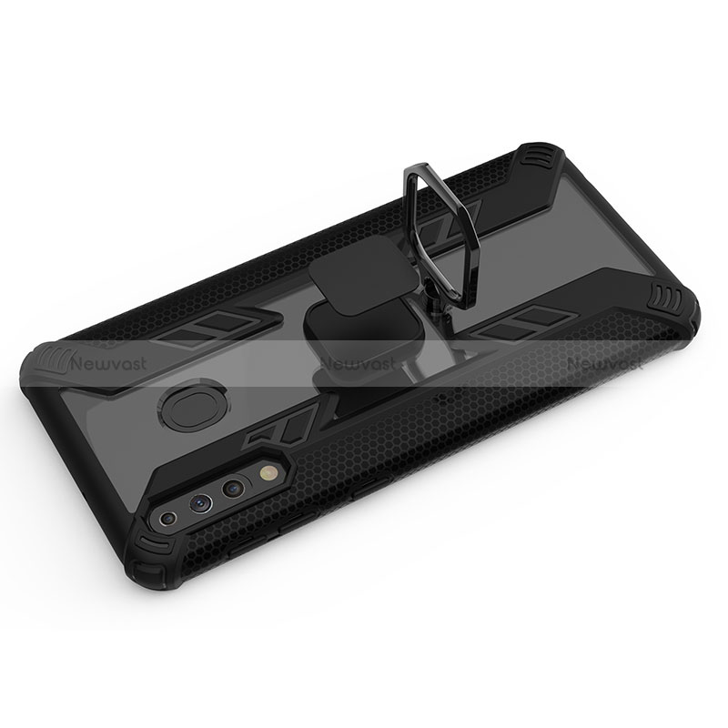 Silicone Matte Finish and Plastic Back Cover Case with Magnetic Finger Ring Stand S03 for Samsung Galaxy A40s