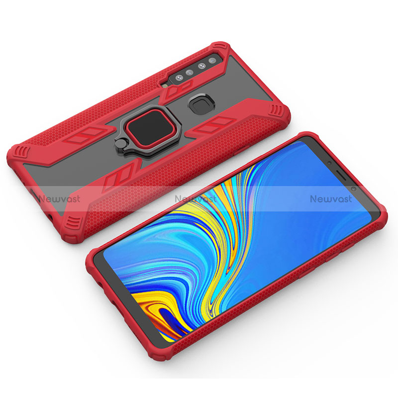 Silicone Matte Finish and Plastic Back Cover Case with Magnetic Finger Ring Stand S03 for Samsung Galaxy A9 (2018) A920