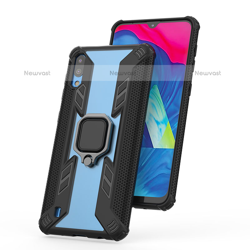 Silicone Matte Finish and Plastic Back Cover Case with Magnetic Finger Ring Stand S03 for Samsung Galaxy M10