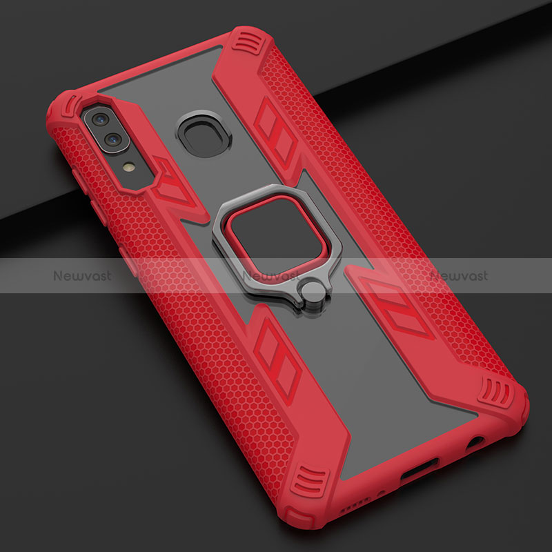 Silicone Matte Finish and Plastic Back Cover Case with Magnetic Finger Ring Stand S03 for Samsung Galaxy M10S