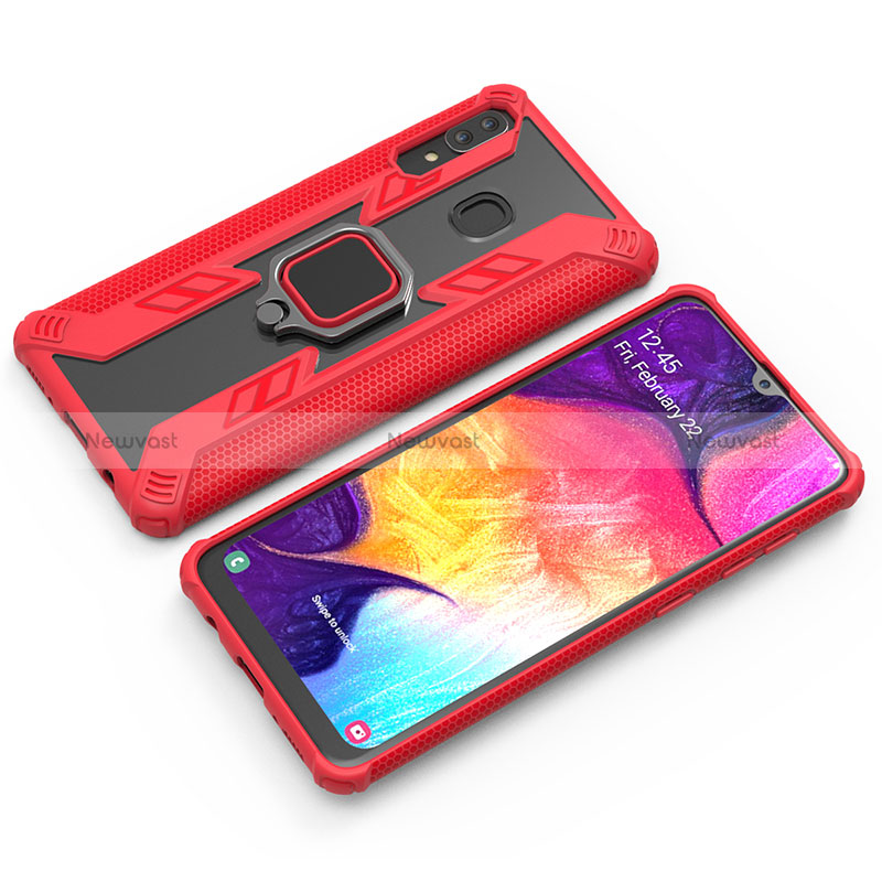Silicone Matte Finish and Plastic Back Cover Case with Magnetic Finger Ring Stand S03 for Samsung Galaxy M10S