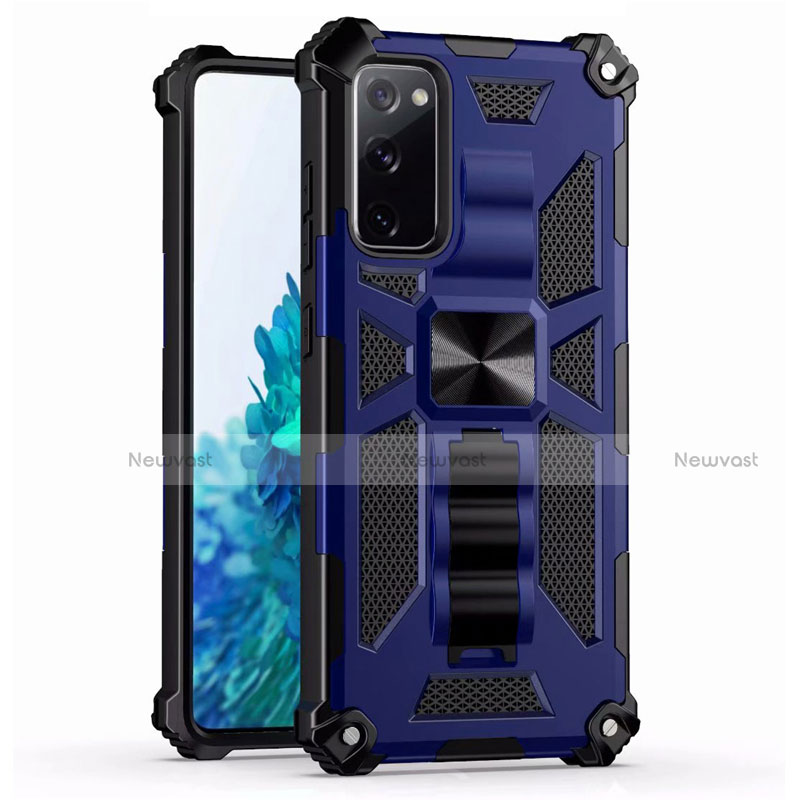 Silicone Matte Finish and Plastic Back Cover Case with Magnetic Finger Ring Stand S03 for Samsung Galaxy S20 Lite 5G Blue