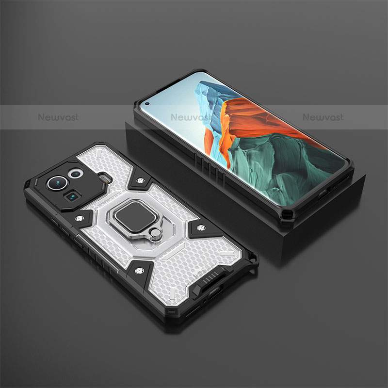 Silicone Matte Finish and Plastic Back Cover Case with Magnetic Finger Ring Stand S03 for Xiaomi Mi 11 Pro 5G