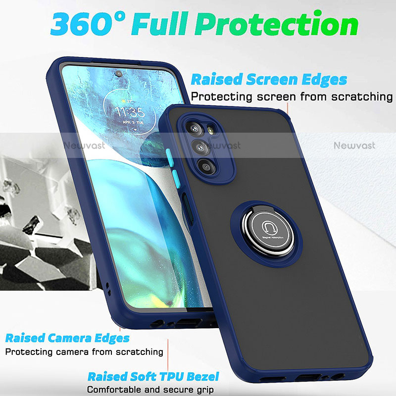 Silicone Matte Finish and Plastic Back Cover Case with Magnetic Finger Ring Stand S04 for Motorola Moto Edge (2022) 5G