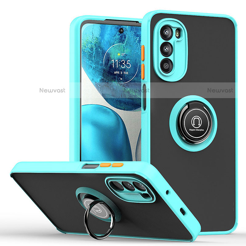Silicone Matte Finish and Plastic Back Cover Case with Magnetic Finger Ring Stand S04 for Motorola Moto Edge (2022) 5G