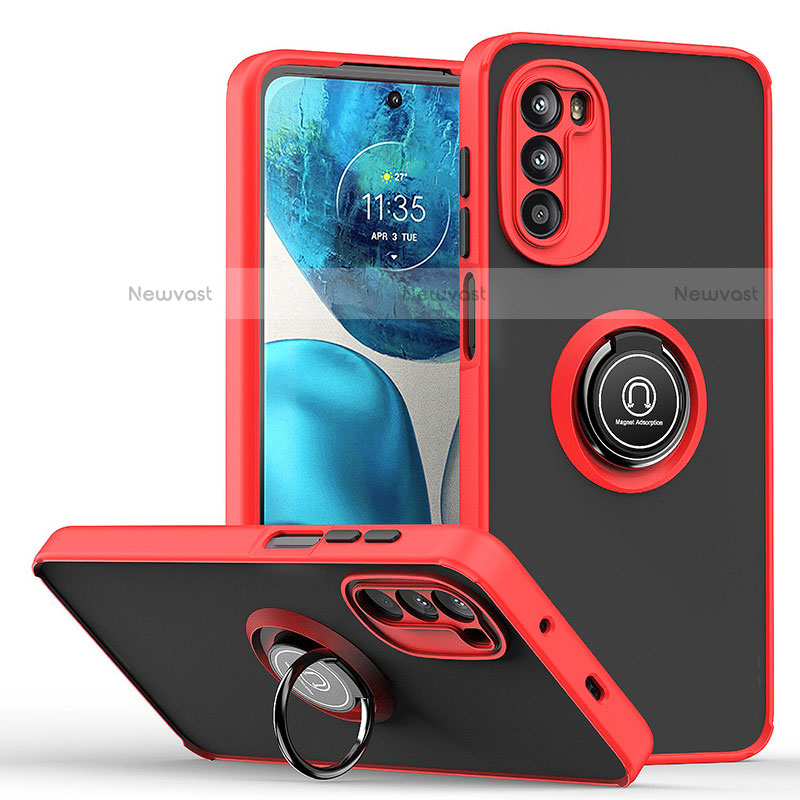 Silicone Matte Finish and Plastic Back Cover Case with Magnetic Finger Ring Stand S04 for Motorola Moto Edge (2022) 5G