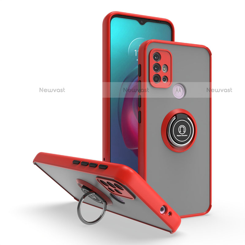 Silicone Matte Finish and Plastic Back Cover Case with Magnetic Finger Ring Stand S04 for Motorola Moto G10