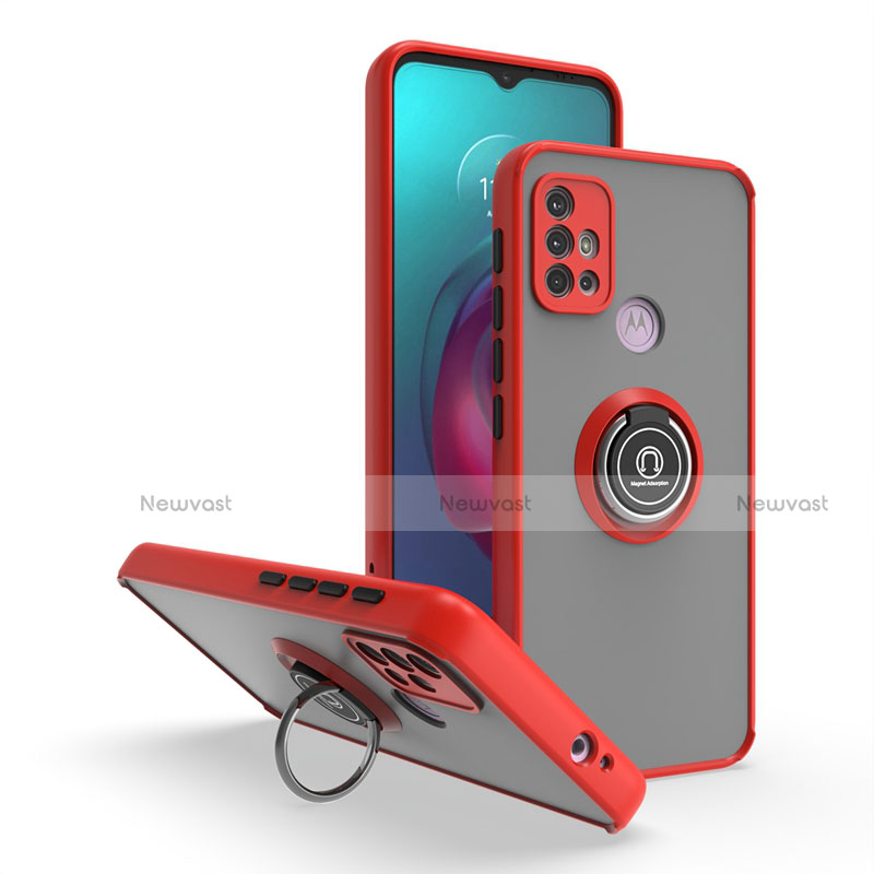 Silicone Matte Finish and Plastic Back Cover Case with Magnetic Finger Ring Stand S04 for Motorola Moto G30