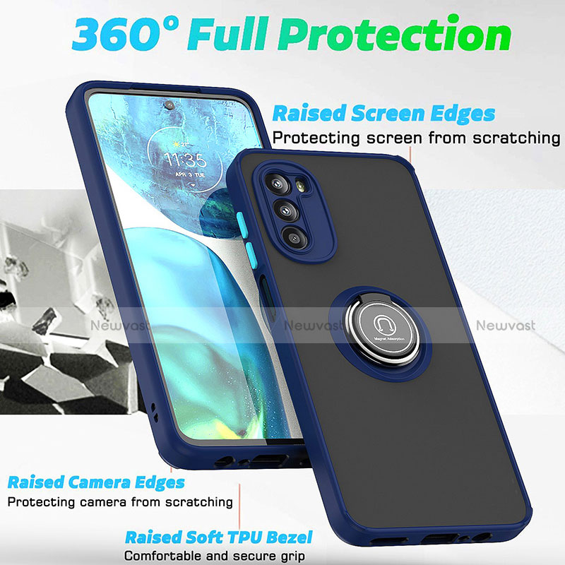 Silicone Matte Finish and Plastic Back Cover Case with Magnetic Finger Ring Stand S04 for Motorola MOTO G52