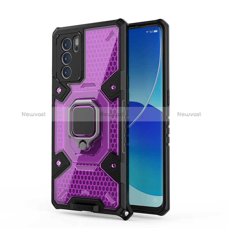 Silicone Matte Finish and Plastic Back Cover Case with Magnetic Finger Ring Stand S04 for Oppo Reno6 Pro 5G India