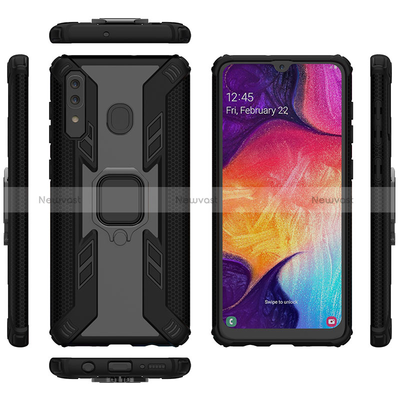 Silicone Matte Finish and Plastic Back Cover Case with Magnetic Finger Ring Stand S04 for Samsung Galaxy A30