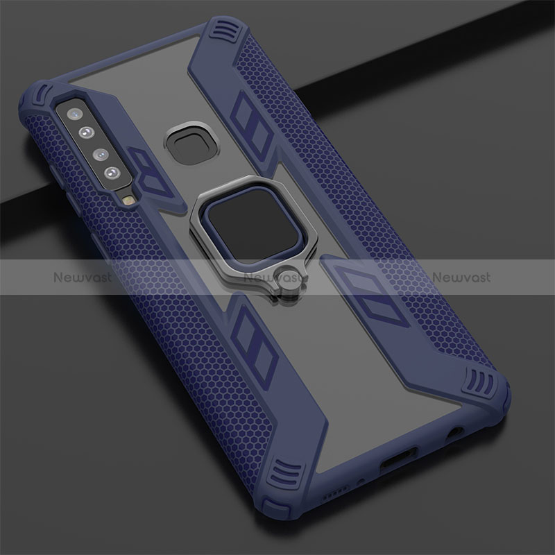 Silicone Matte Finish and Plastic Back Cover Case with Magnetic Finger Ring Stand S04 for Samsung Galaxy A9 Star Pro