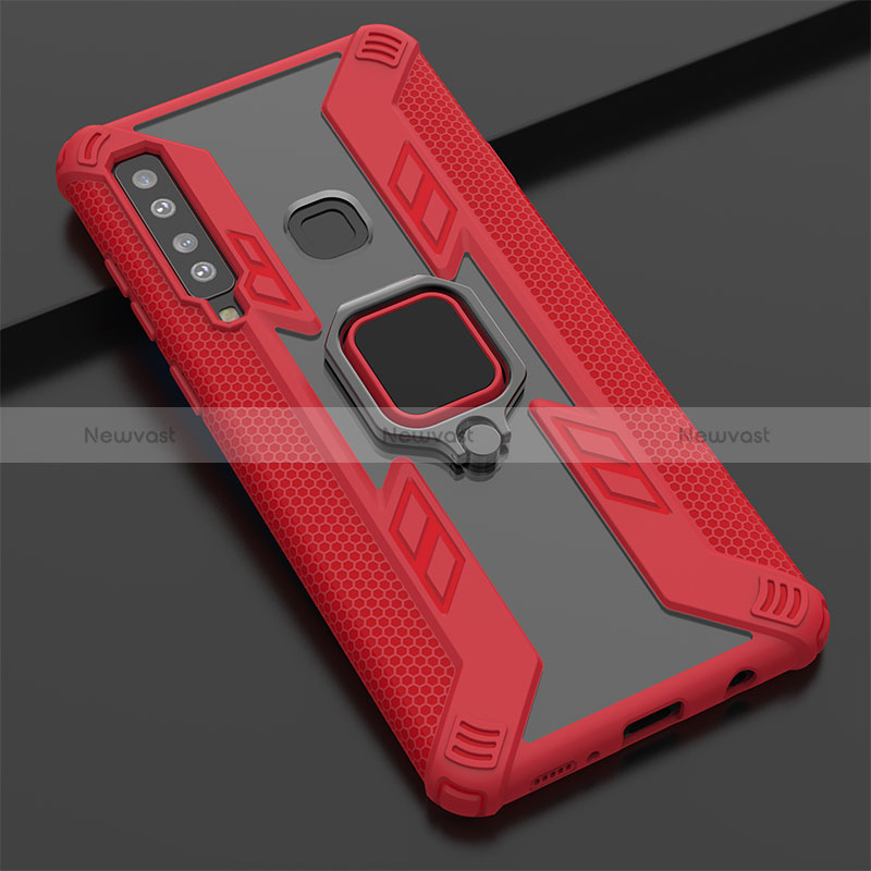 Silicone Matte Finish and Plastic Back Cover Case with Magnetic Finger Ring Stand S04 for Samsung Galaxy A9 Star Pro